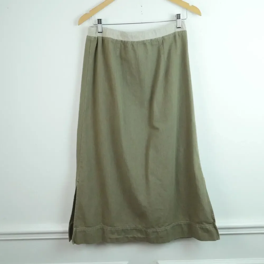 Vintage Medium Midi Skirt Olive Drab Low Rise Y2K 90s Granola Girl Grunge Cotton